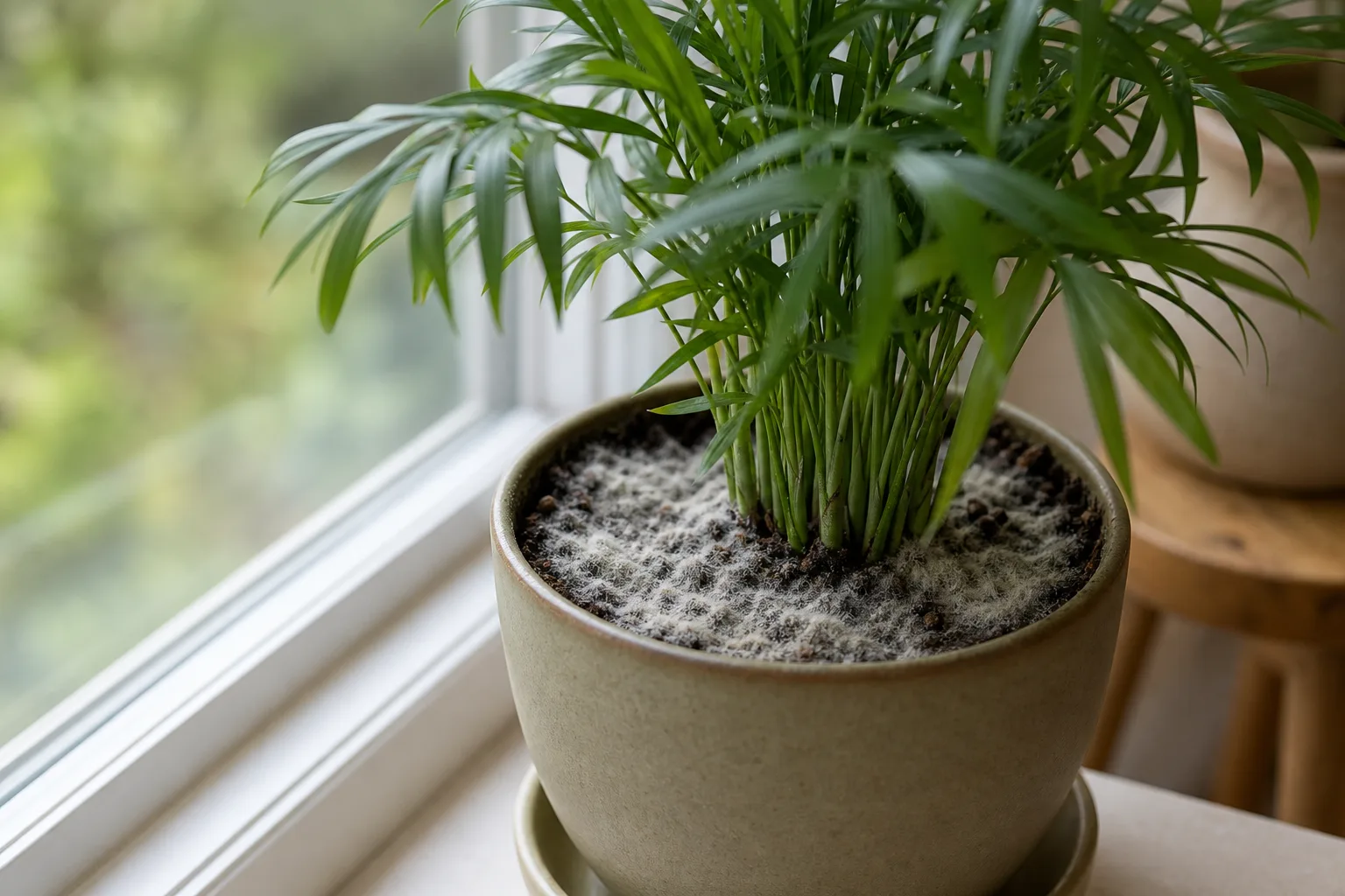 Mold on Soil on Parlor Palm - visible symptom on the plant
