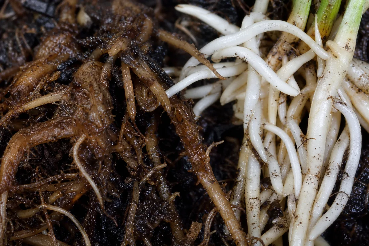 Close-up of Root Rot on Parlor Palm - diagnostic detail