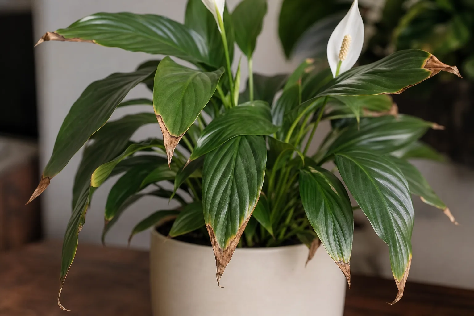 Brown Tips on Peace Lily - visible symptom on the plant