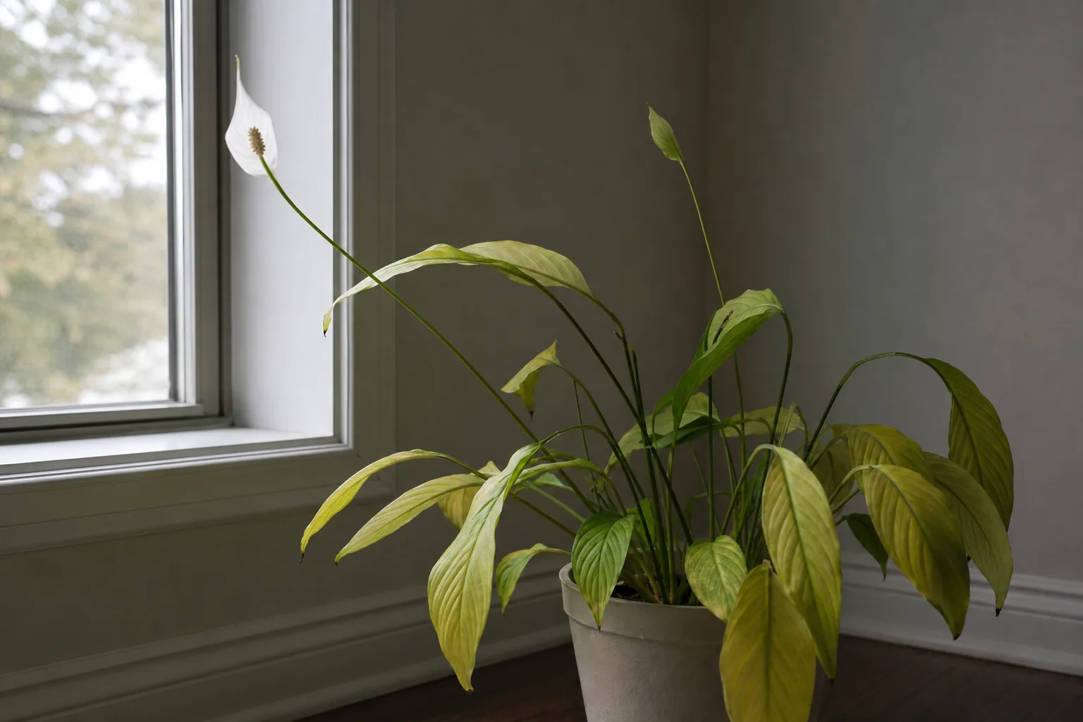 Not Enough Light on Peace Lily - visible symptom on the plant