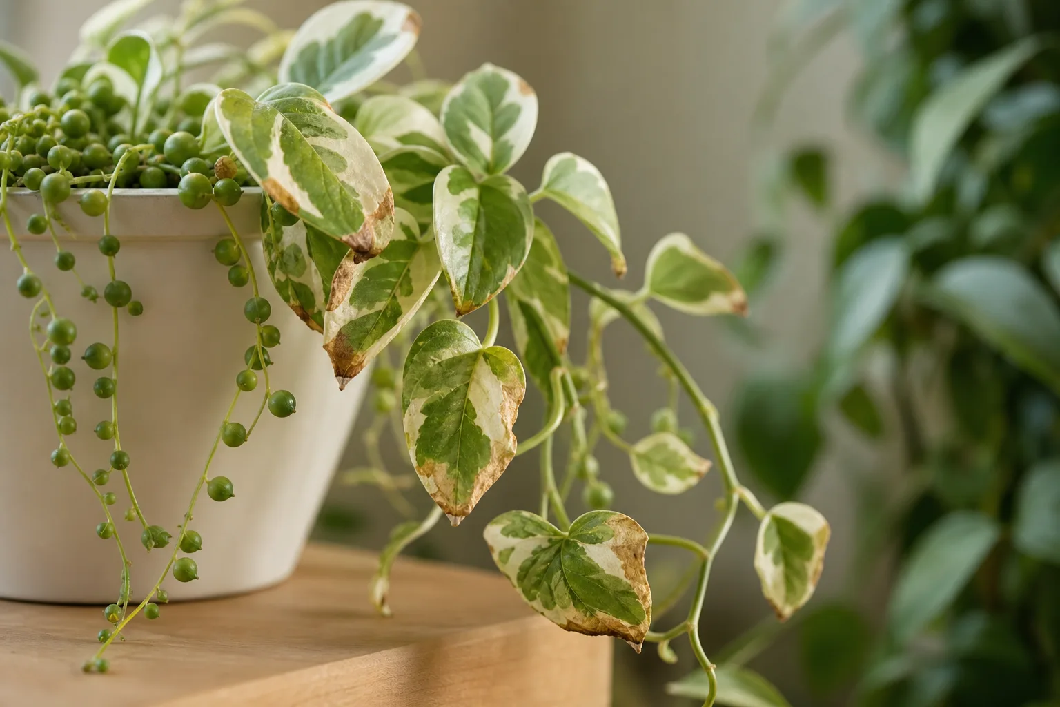 Low Humidity on Pearls and Jade Pothos - visible symptom on the plant