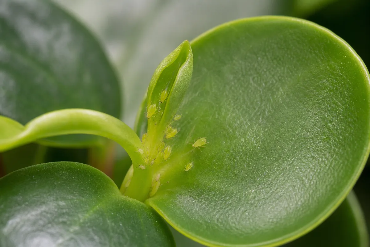 Close-up of Aphids on Peperomia - diagnostic detail