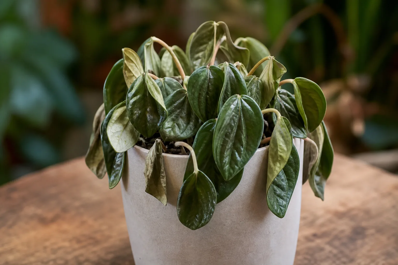 Drooping Leaves on Peperomia - visible symptom on the plant