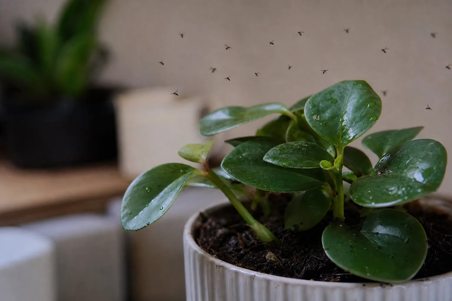 Fungus Gnats on Peperomia - visible symptom on the plant