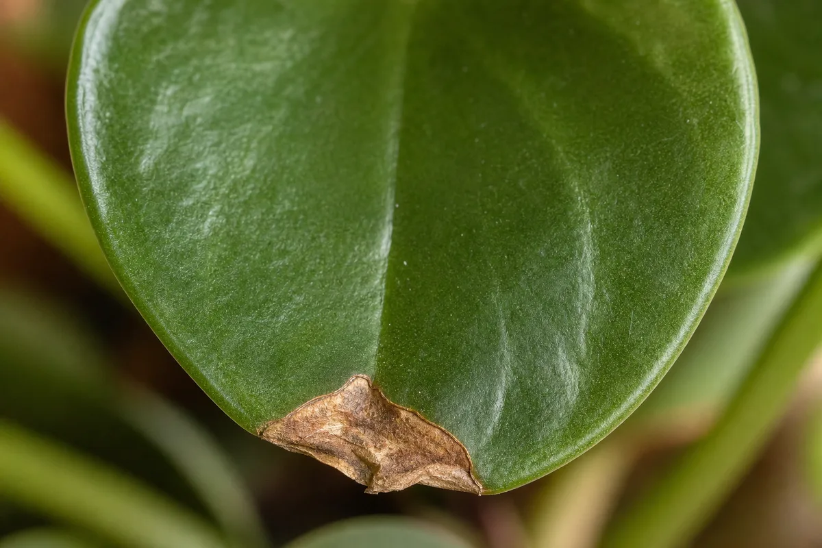 Close-up of Low Humidity on Peperomia Hope - diagnostic detail