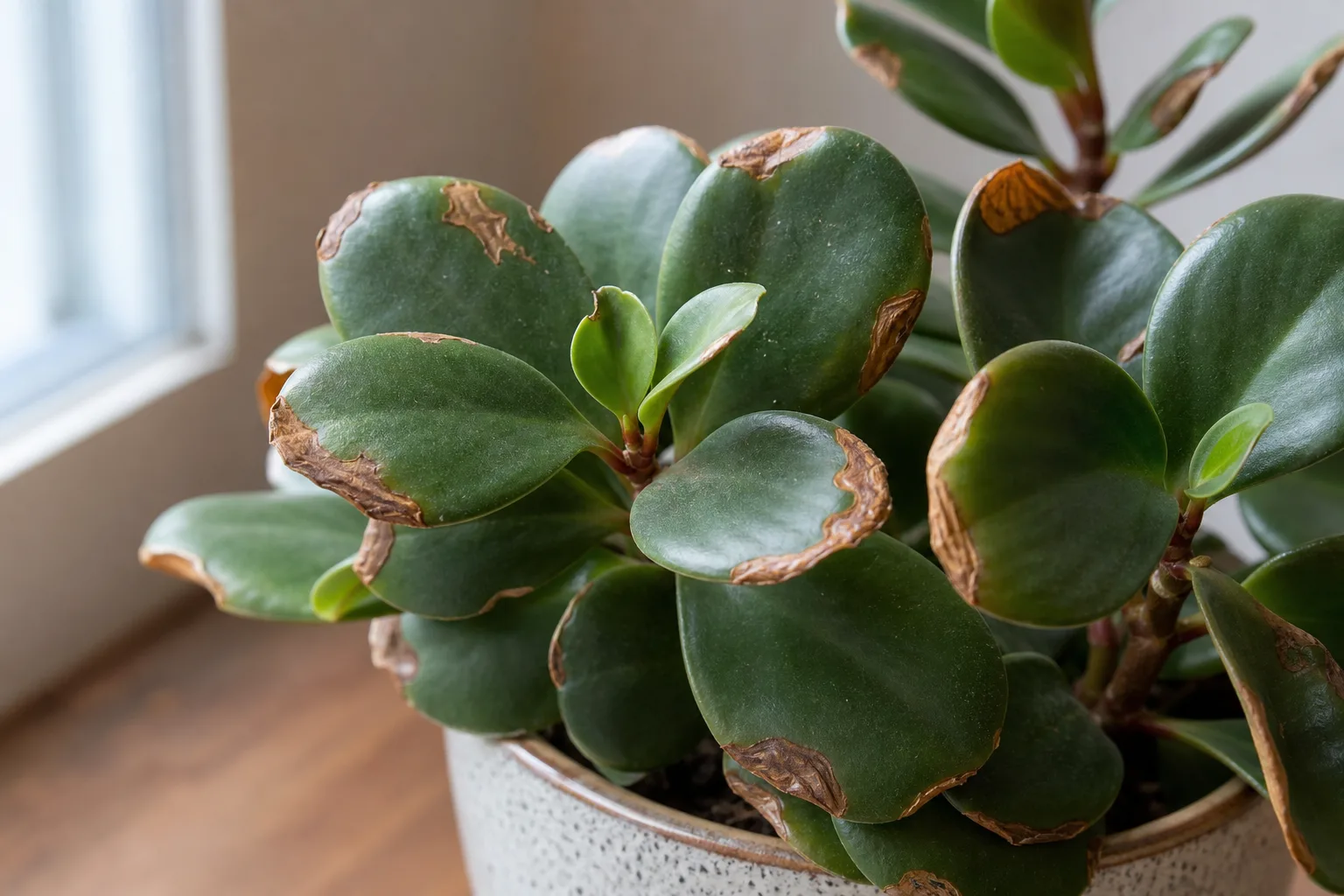 Low Humidity on Peperomia - visible symptom on the plant