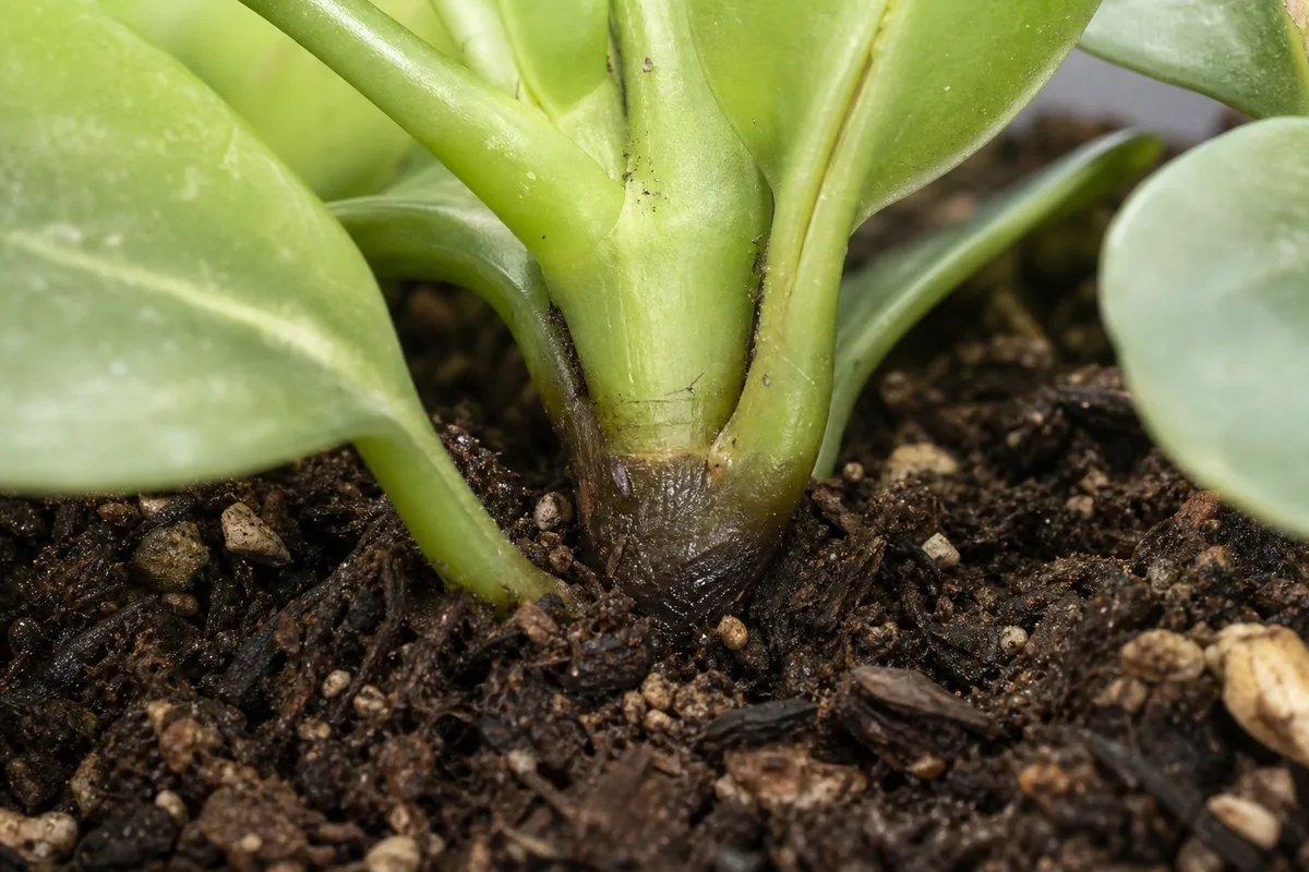 Close-up of Overwatering on Peperomia - diagnostic detail
