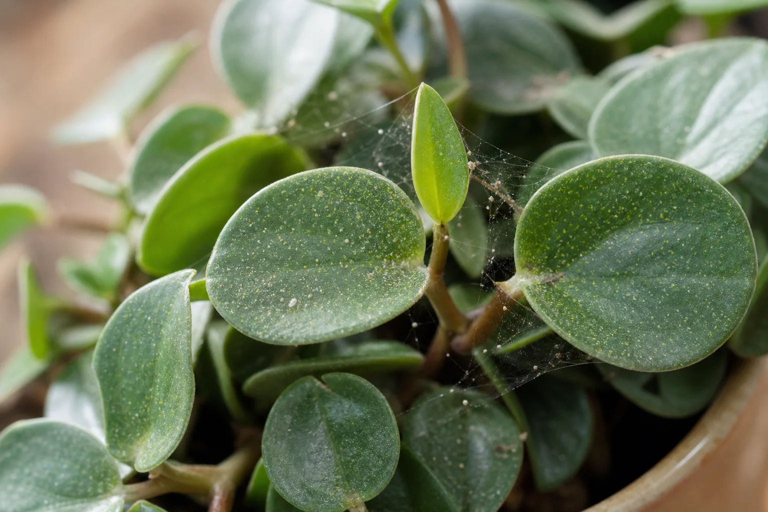 Spider Mites on Peperomia - visible symptom on the plant
