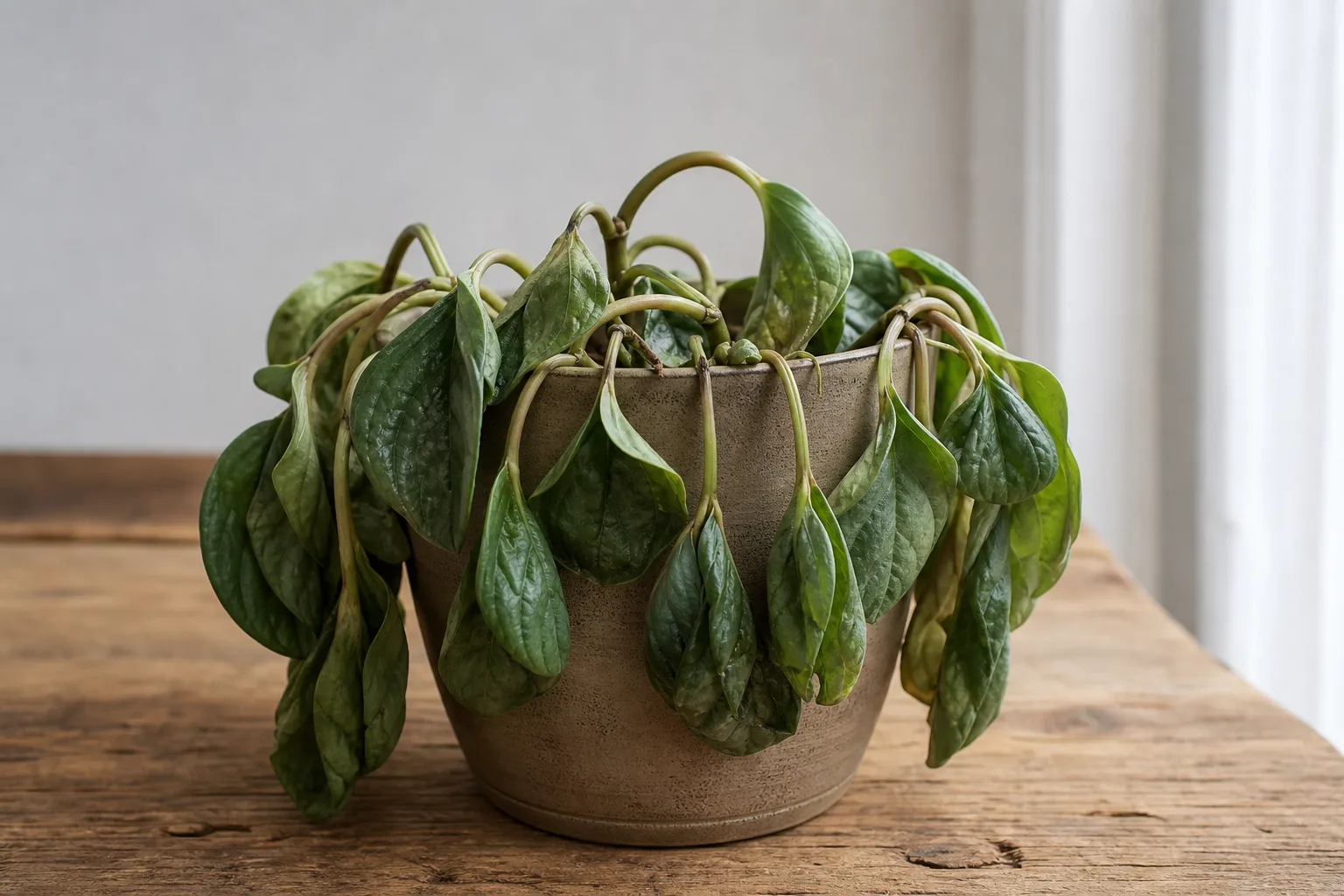 Wilting on Peperomia - visible symptom on the plant