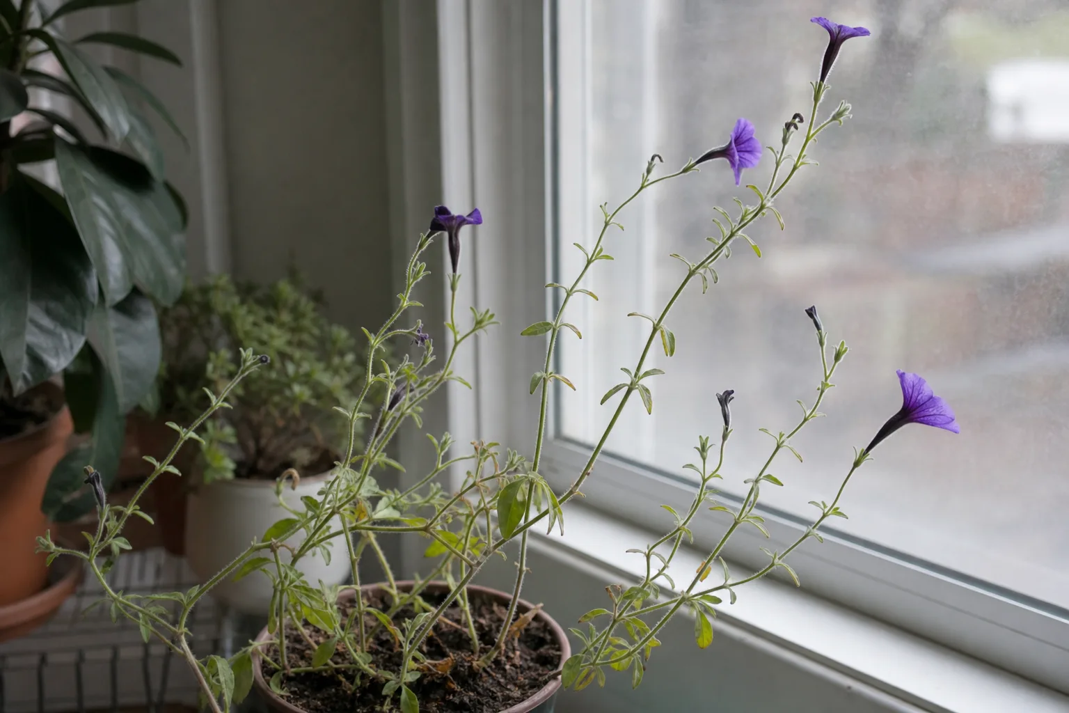 Leggy Growth on Petunia - visible symptom on the plant