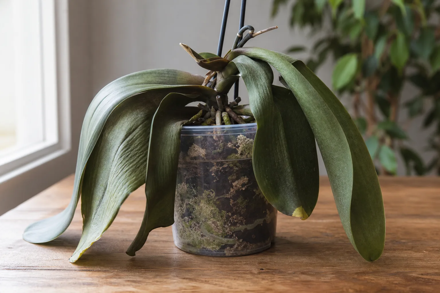 Wilting on Phalaenopsis Orchid - visible symptom on the plant