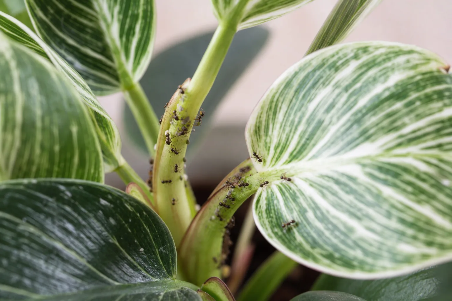 Ants on Plant on Philodendron Birkin - visible symptom on the plant