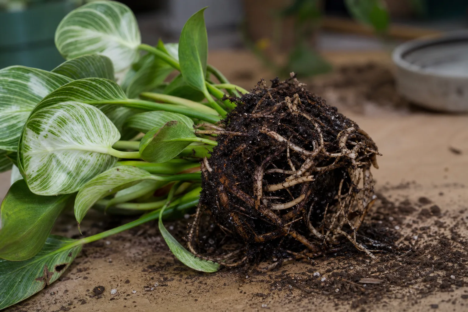 Damaged Roots on Philodendron Birkin - visible symptom on the plant
