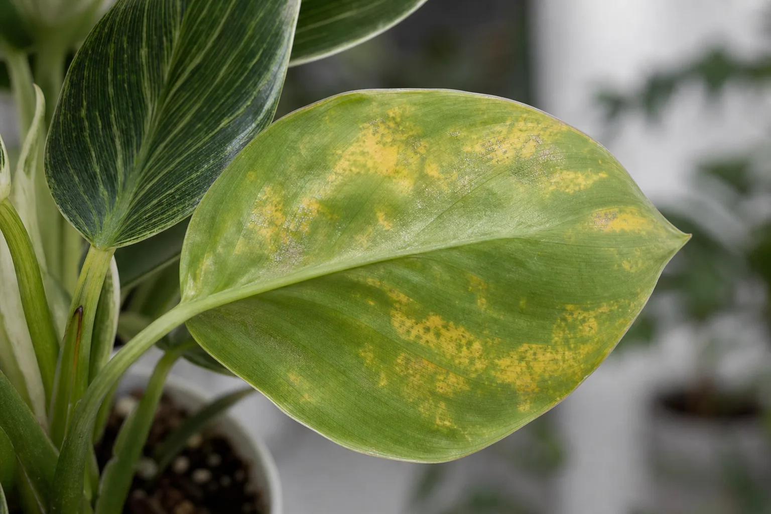 Downy Mildew on Philodendron Birkin - visible symptom on the plant