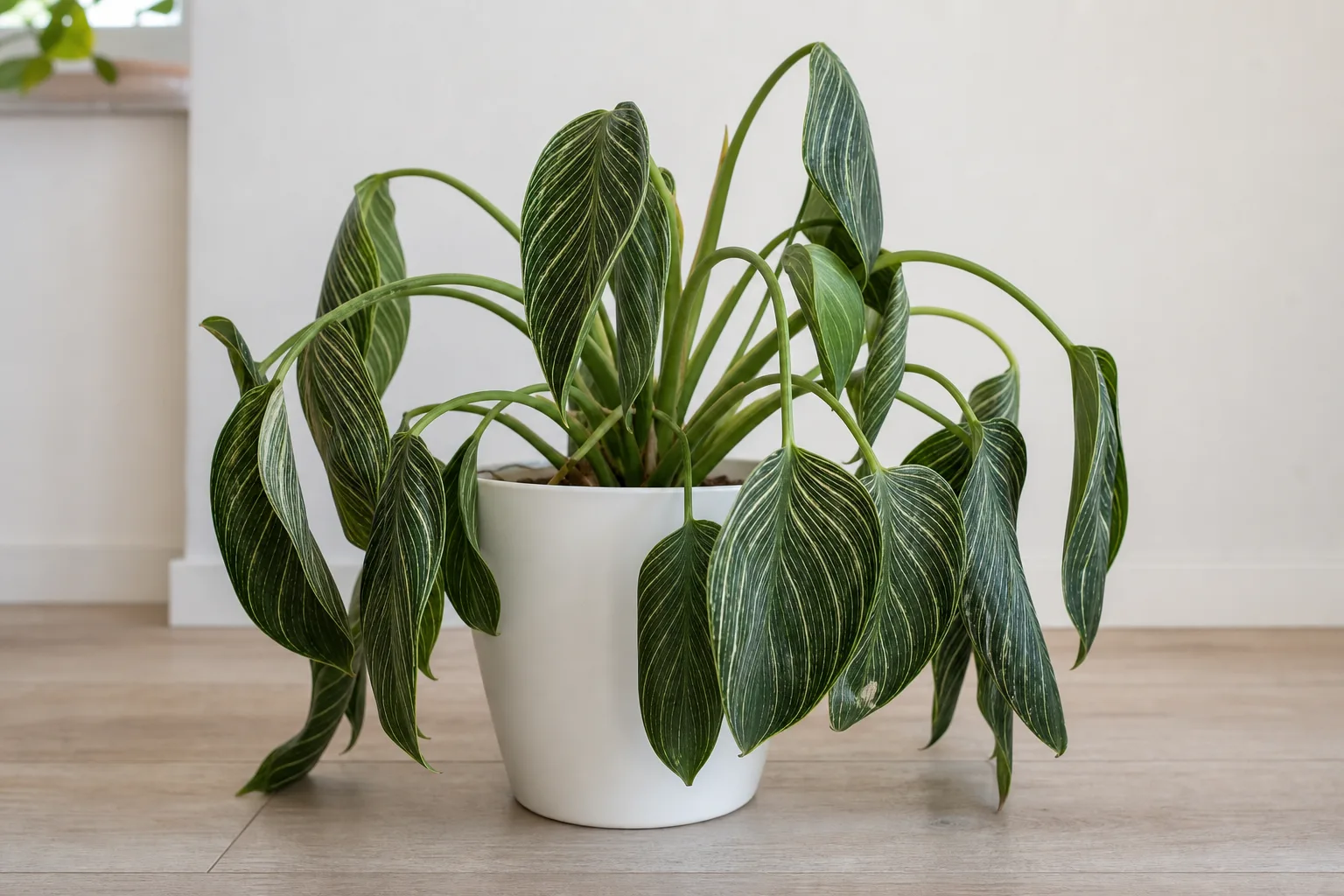 Drooping Leaves on Philodendron Birkin - visible symptom on the plant