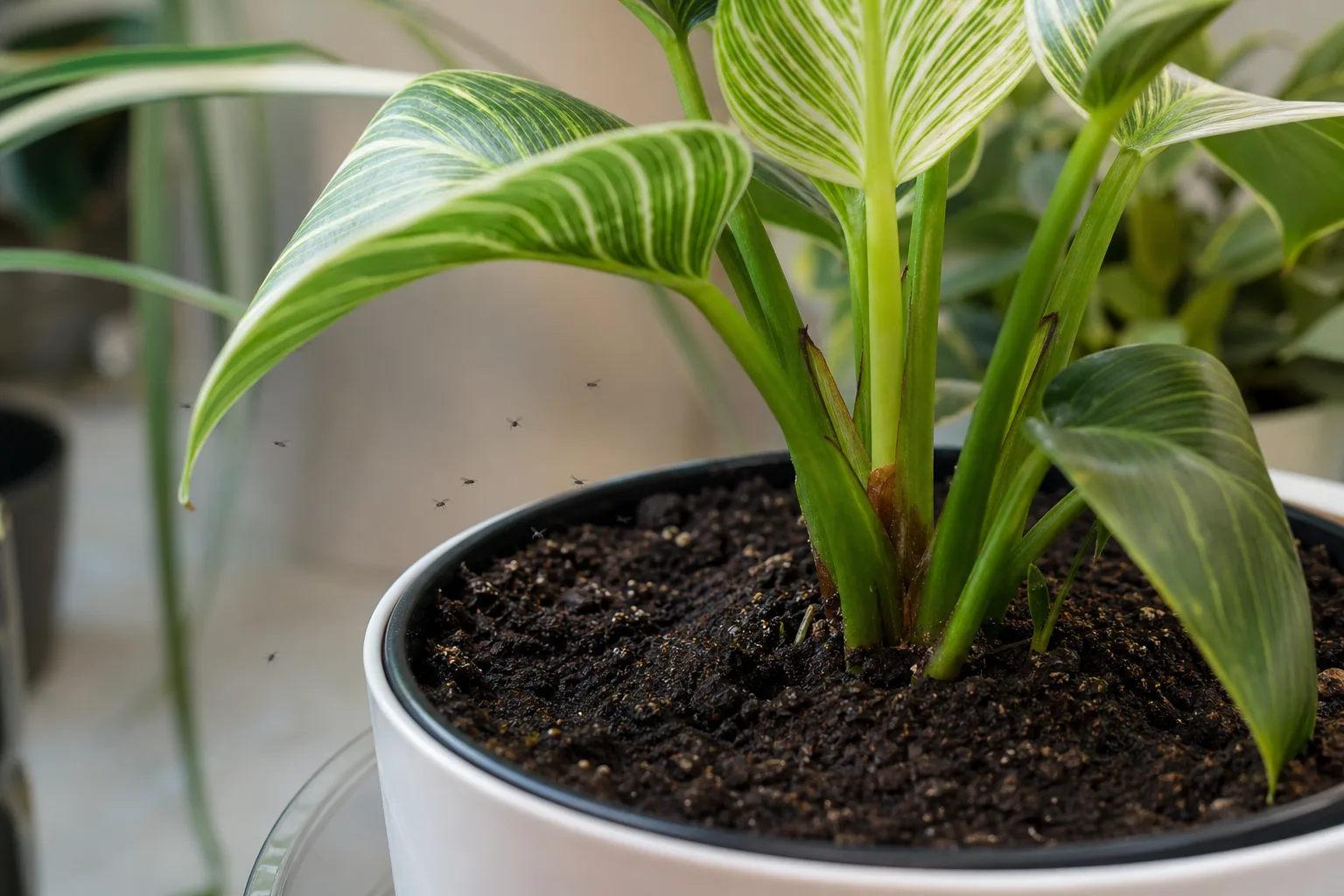Fungus Gnats on Philodendron Birkin - visible symptom on the plant