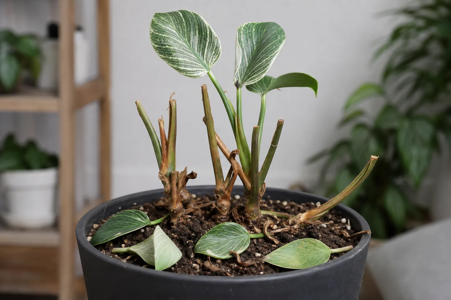 Leaf Drop on Philodendron Birkin - visible symptom on the plant