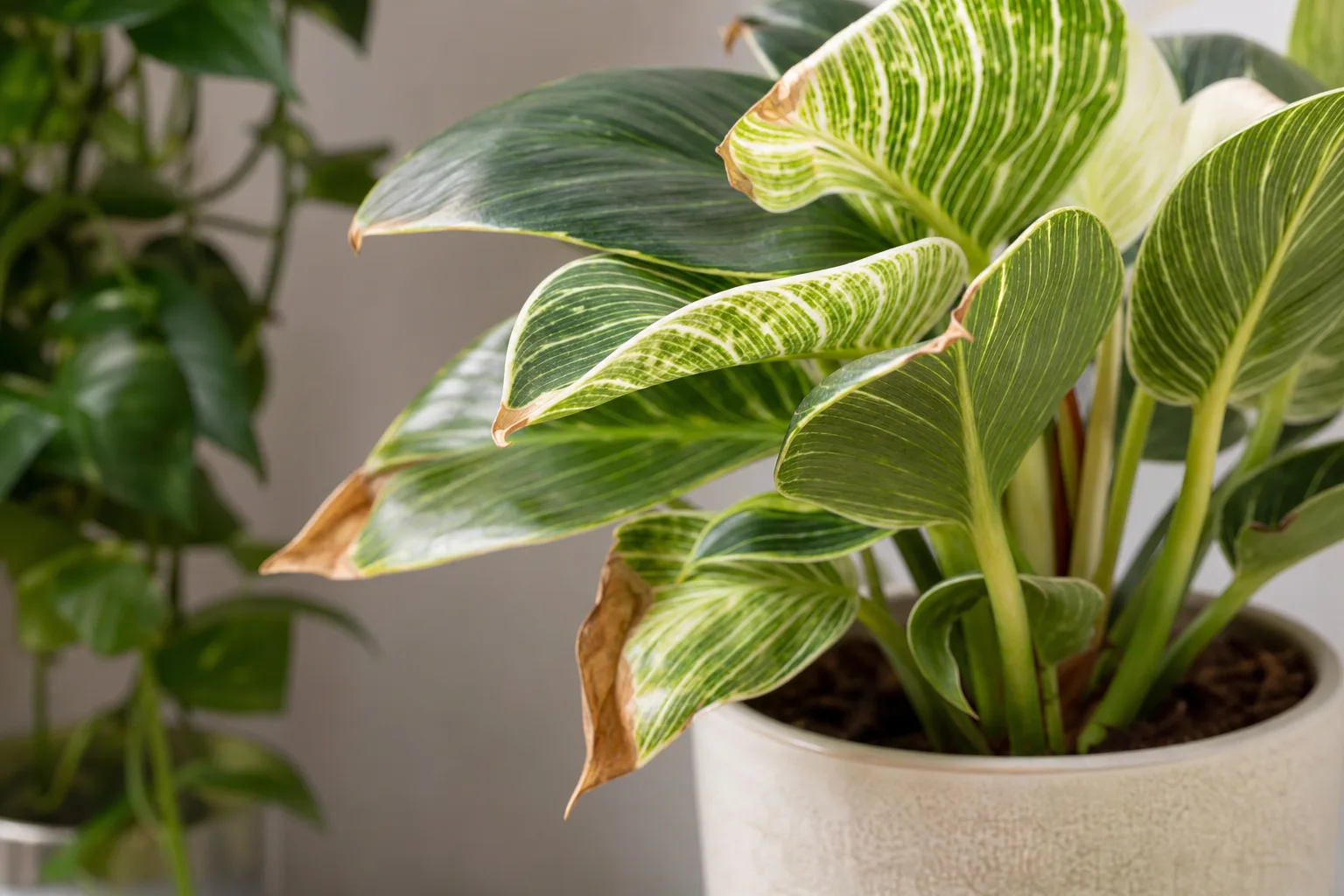 Low Humidity on Philodendron Birkin - visible symptom on the plant