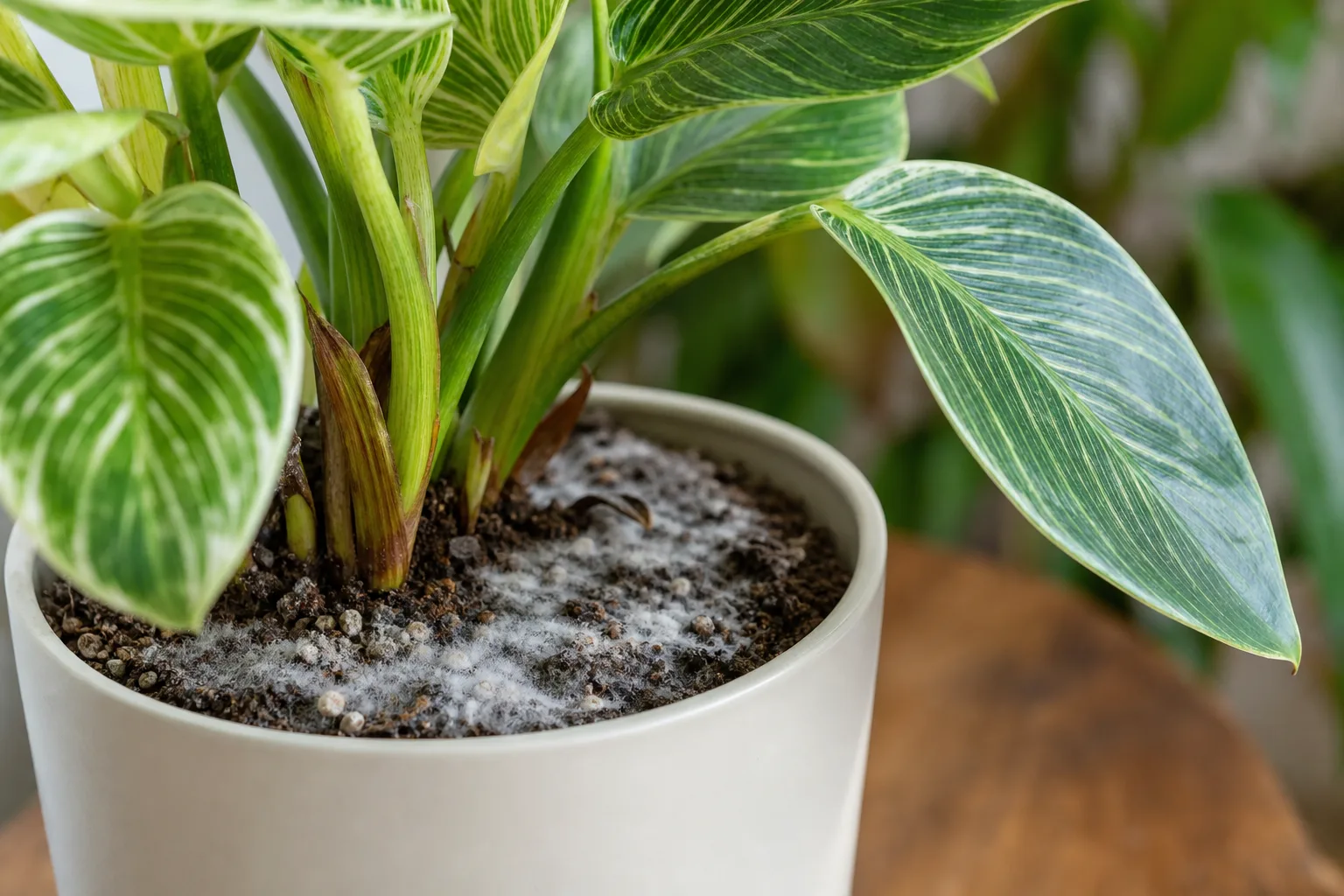 Mold on Soil on Philodendron Birkin - visible symptom on the plant