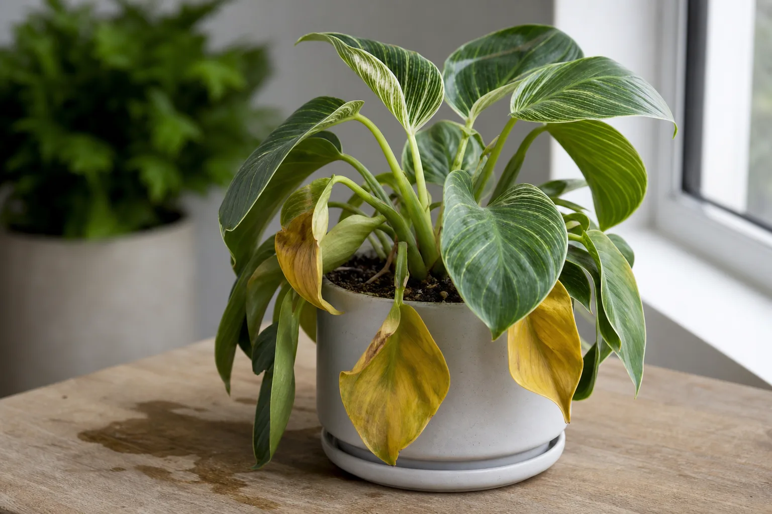 Overwatering on Philodendron Birkin - visible symptom on the plant