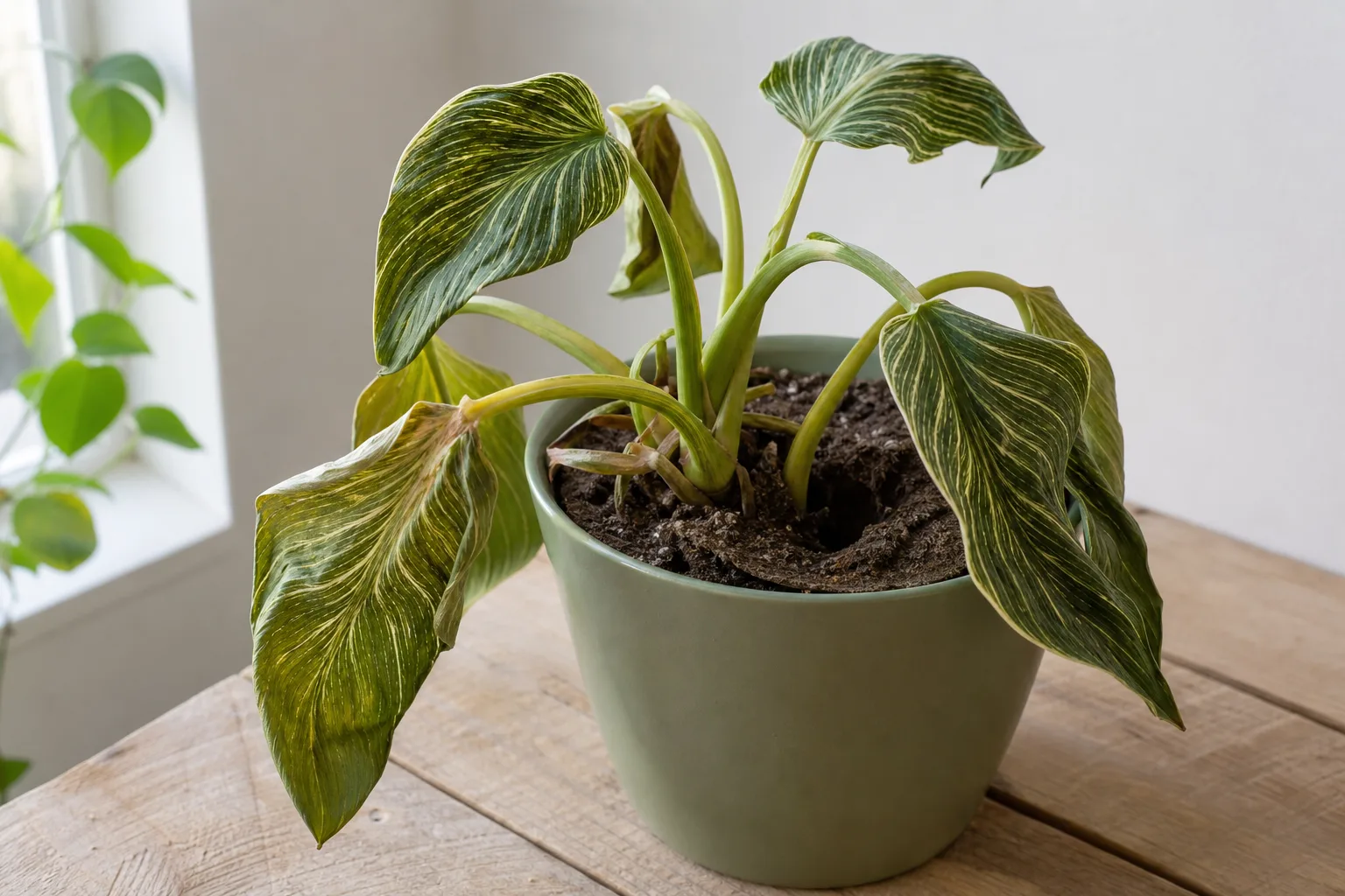 Underwatering on Philodendron Birkin - visible symptom on the plant