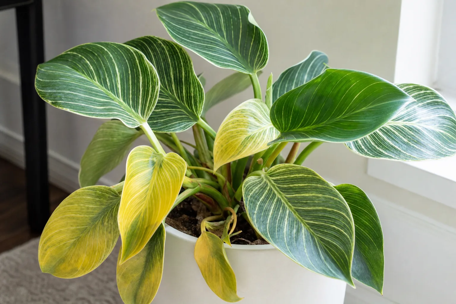 Yellow Leaves on Philodendron Birkin - visible symptom on the plant