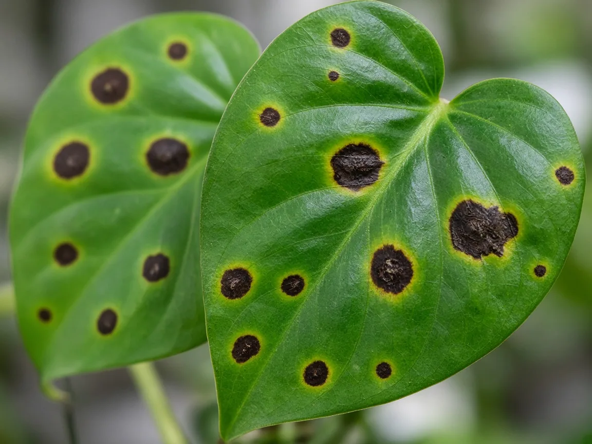 Close-up of Black Spots on Heartleaf Philodendron - diagnostic detail