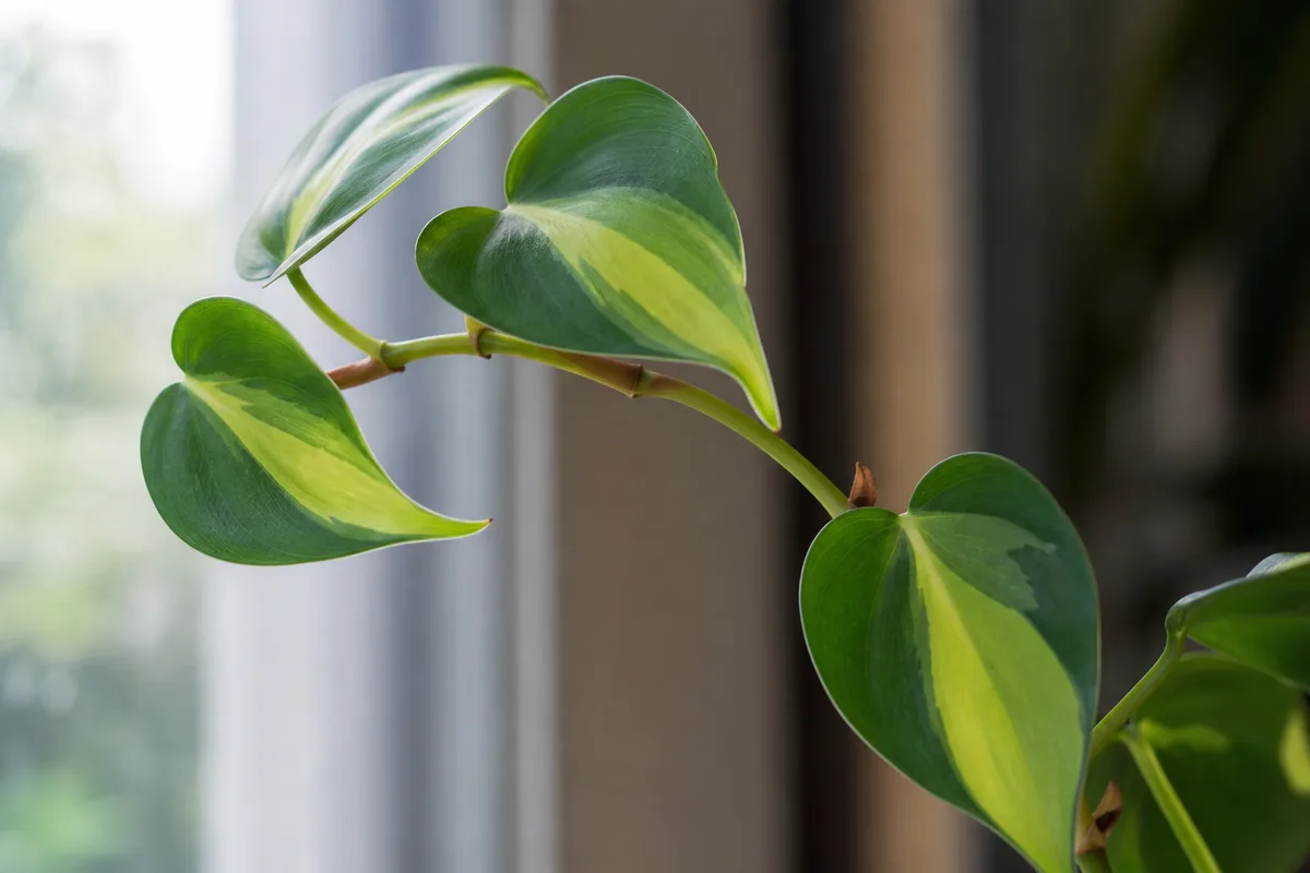 Close-up of Plant Leaning on Philodendron Brasil - diagnostic detail