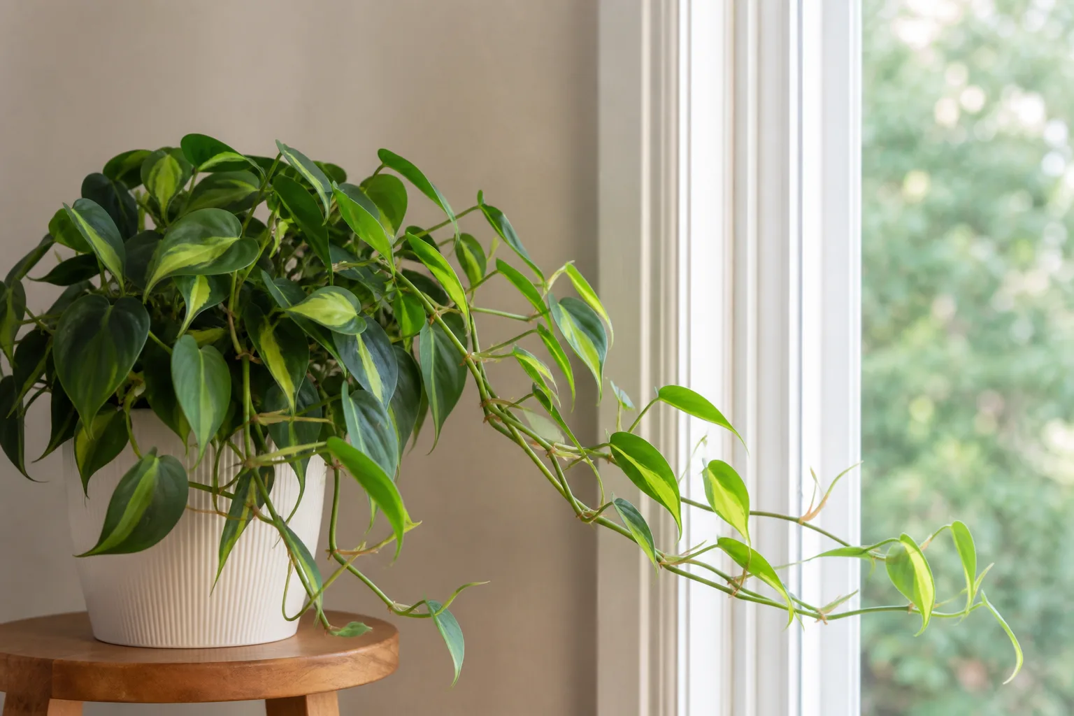Plant Leaning on Philodendron Brasil - visible symptom on the plant