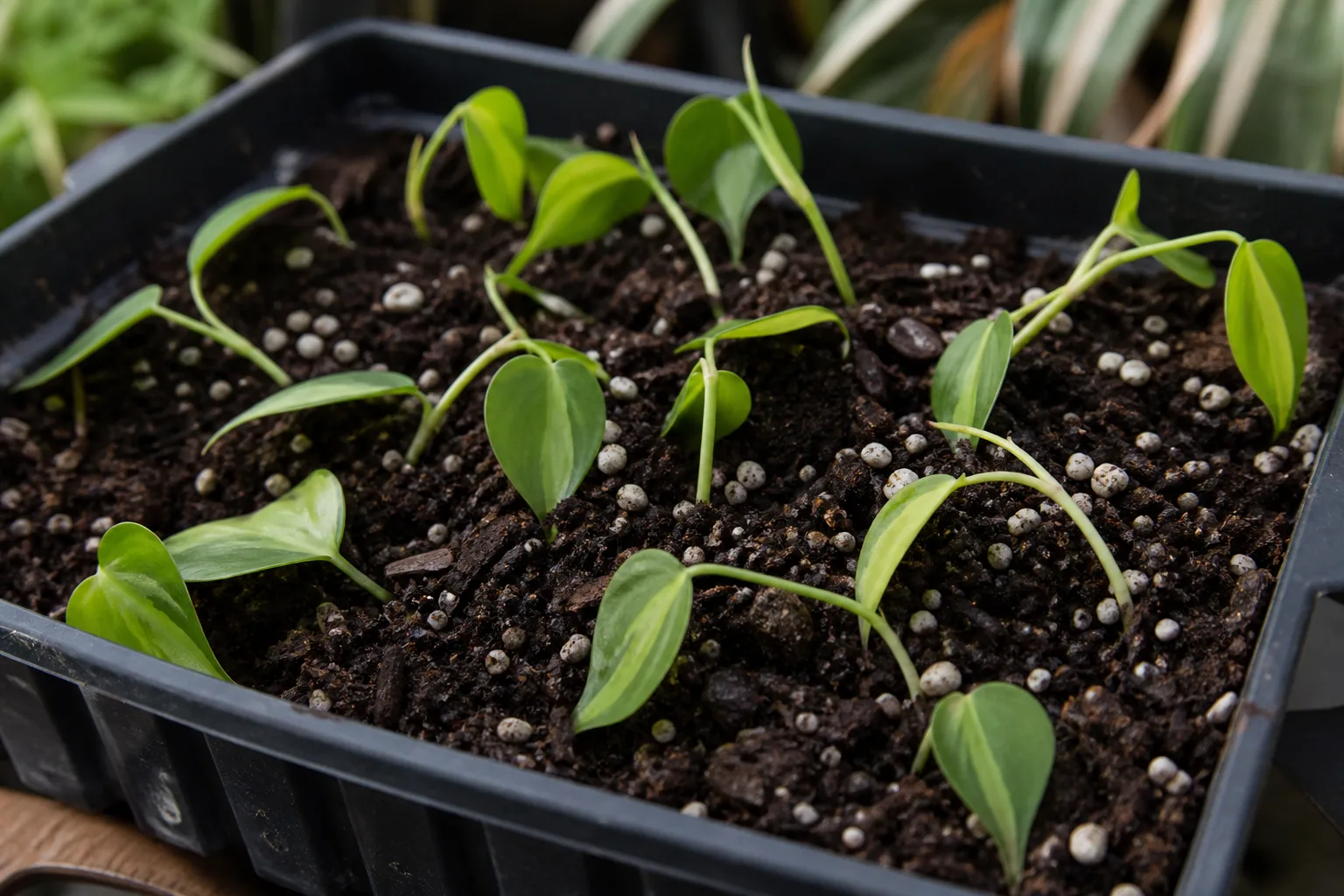 Seedlings Falling Over on Philodendron Brasil - visible symptom on the plant