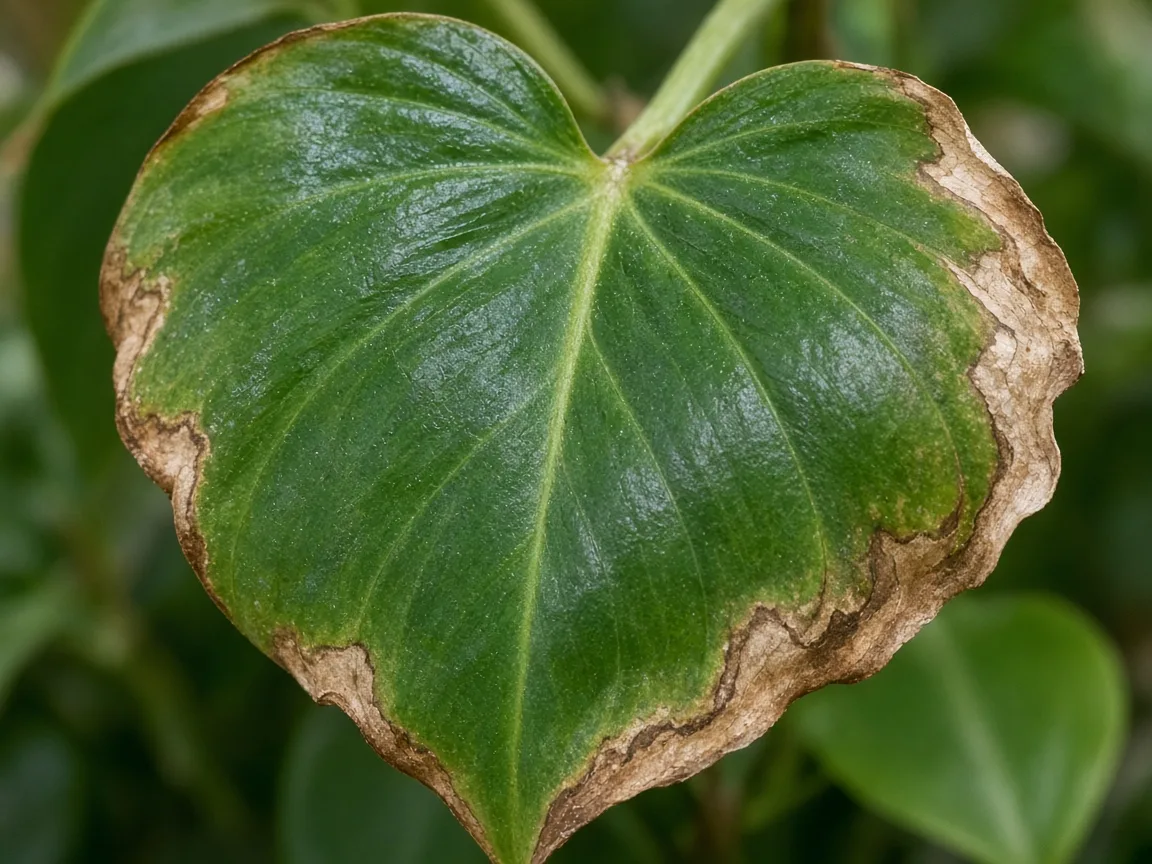 Close-up of Brown Leaves on Heartleaf Philodendron - diagnostic detail