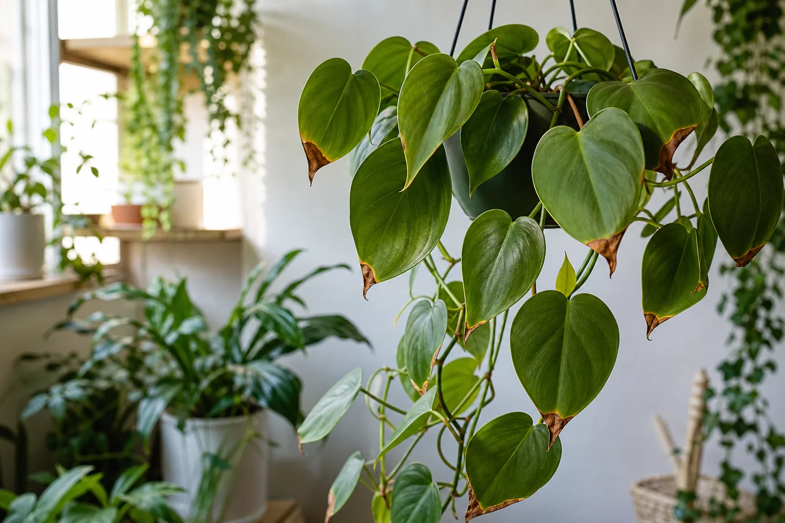 Brown Tips on Heartleaf Philodendron - visible symptom on the plant