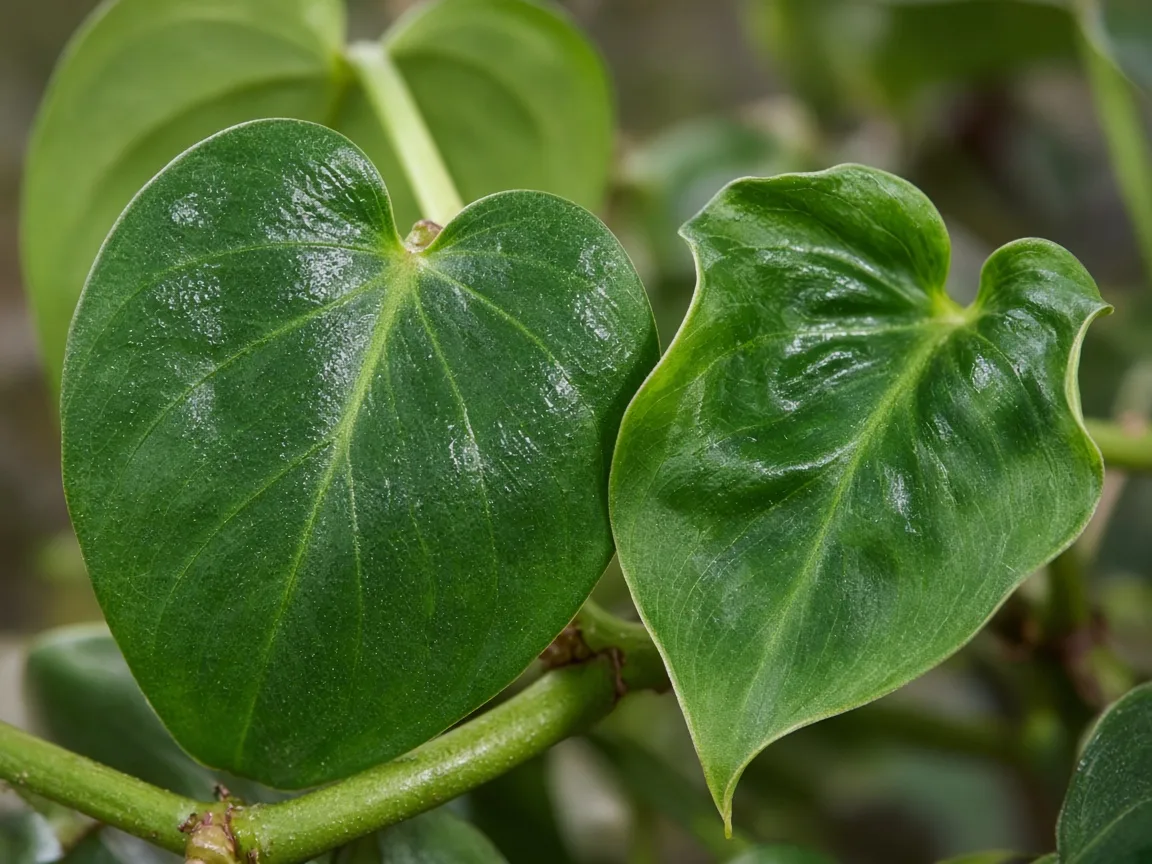 Close-up of curling leaves on Heartleaf Philodendron - diagnostic detail