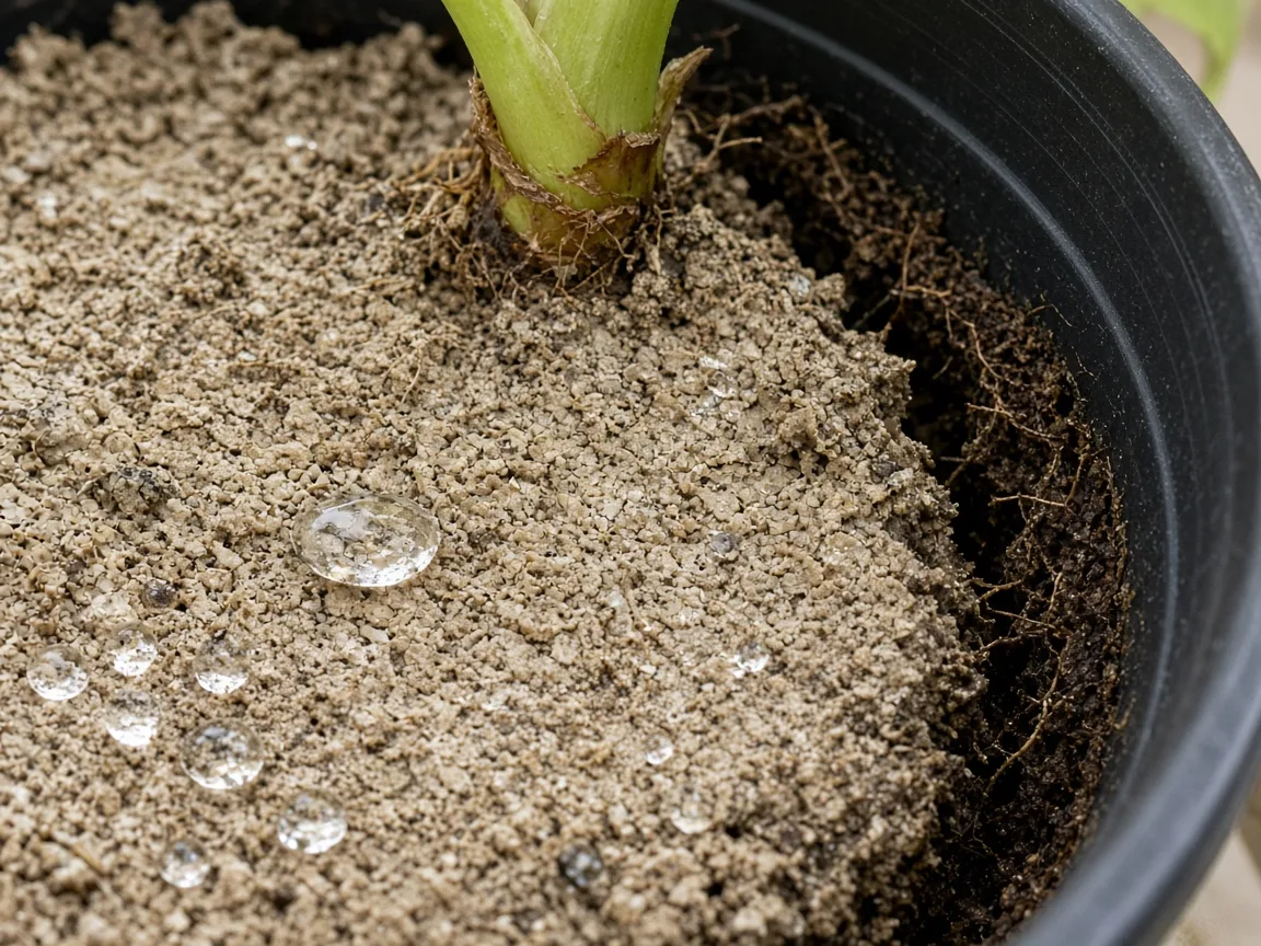 Close-up of Dry Hydrophobic Soil on Heartleaf Philodendron - diagnostic detail
