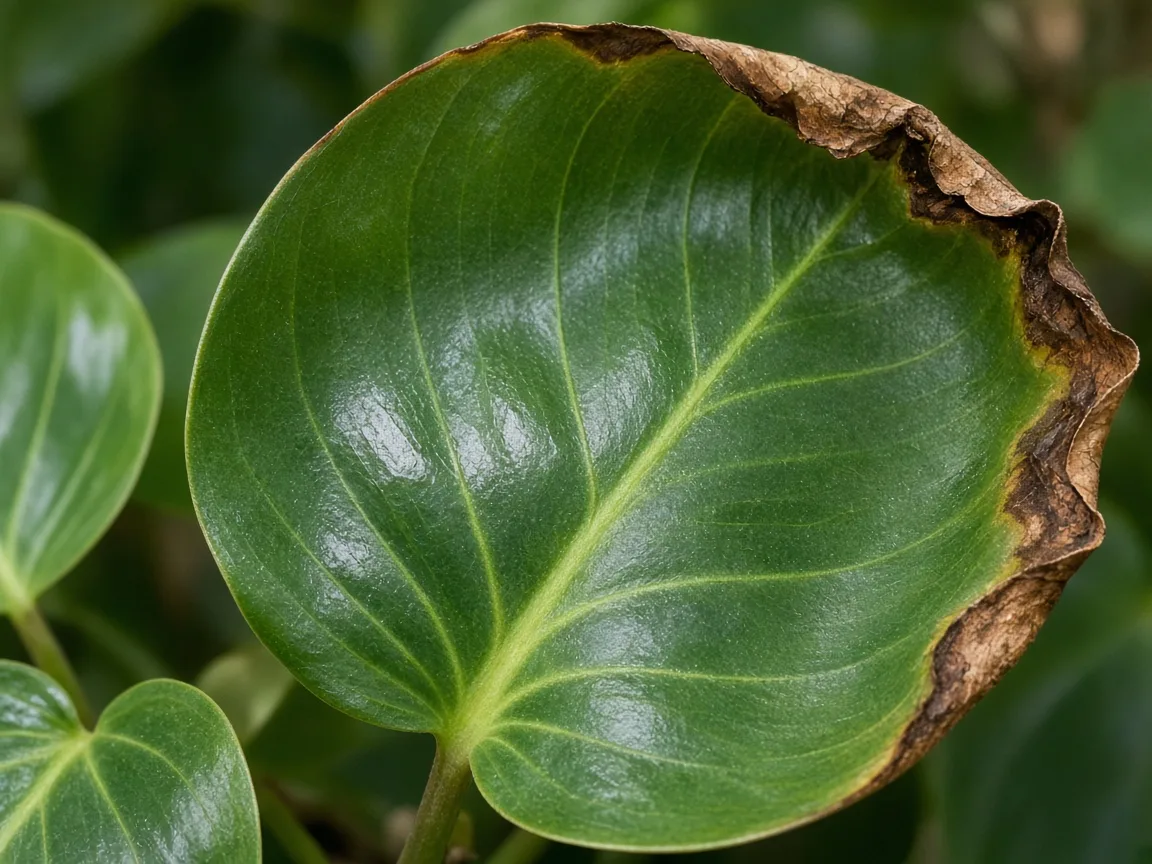 Close-up of heat stress on Heartleaf Philodendron - diagnostic detail