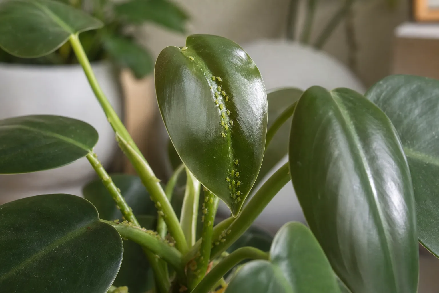 Aphids on Philodendron Imperial Green - visible symptom on the plant