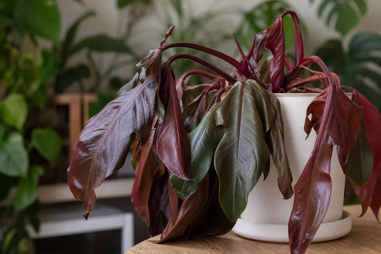 Drooping Leaves on Philodendron Imperial Red - visible symptom on the plant