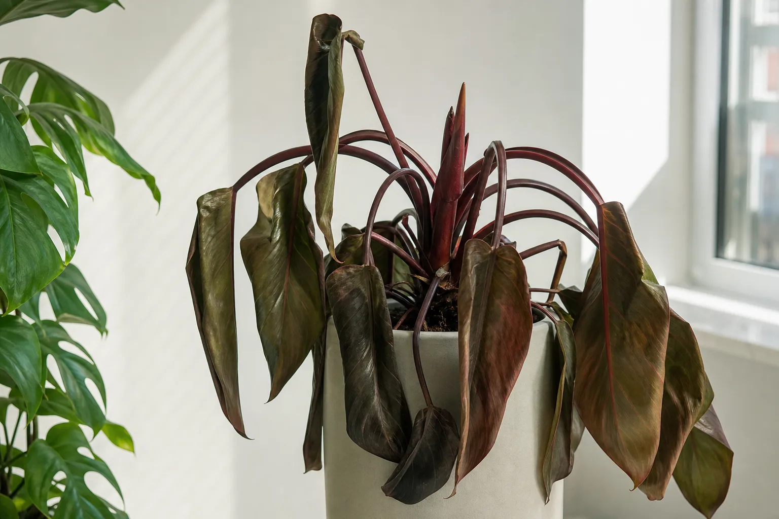 Wilting on Philodendron Imperial Red - visible symptom on the plant