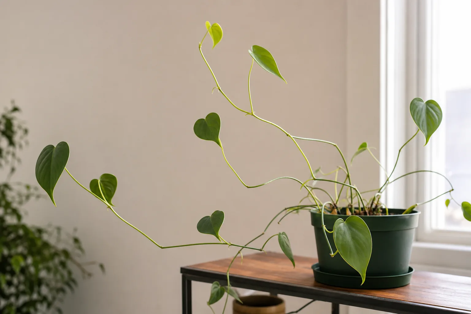 Leggy Growth on Heartleaf Philodendron - visible symptom on the plant