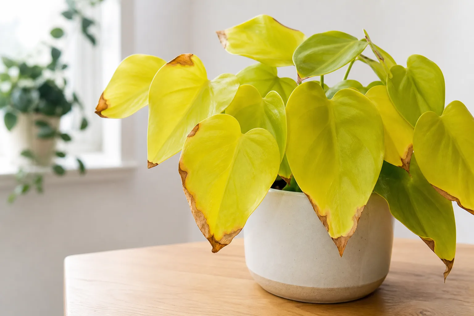 Low Humidity on Philodendron Lemon Lime - visible symptom on the plant