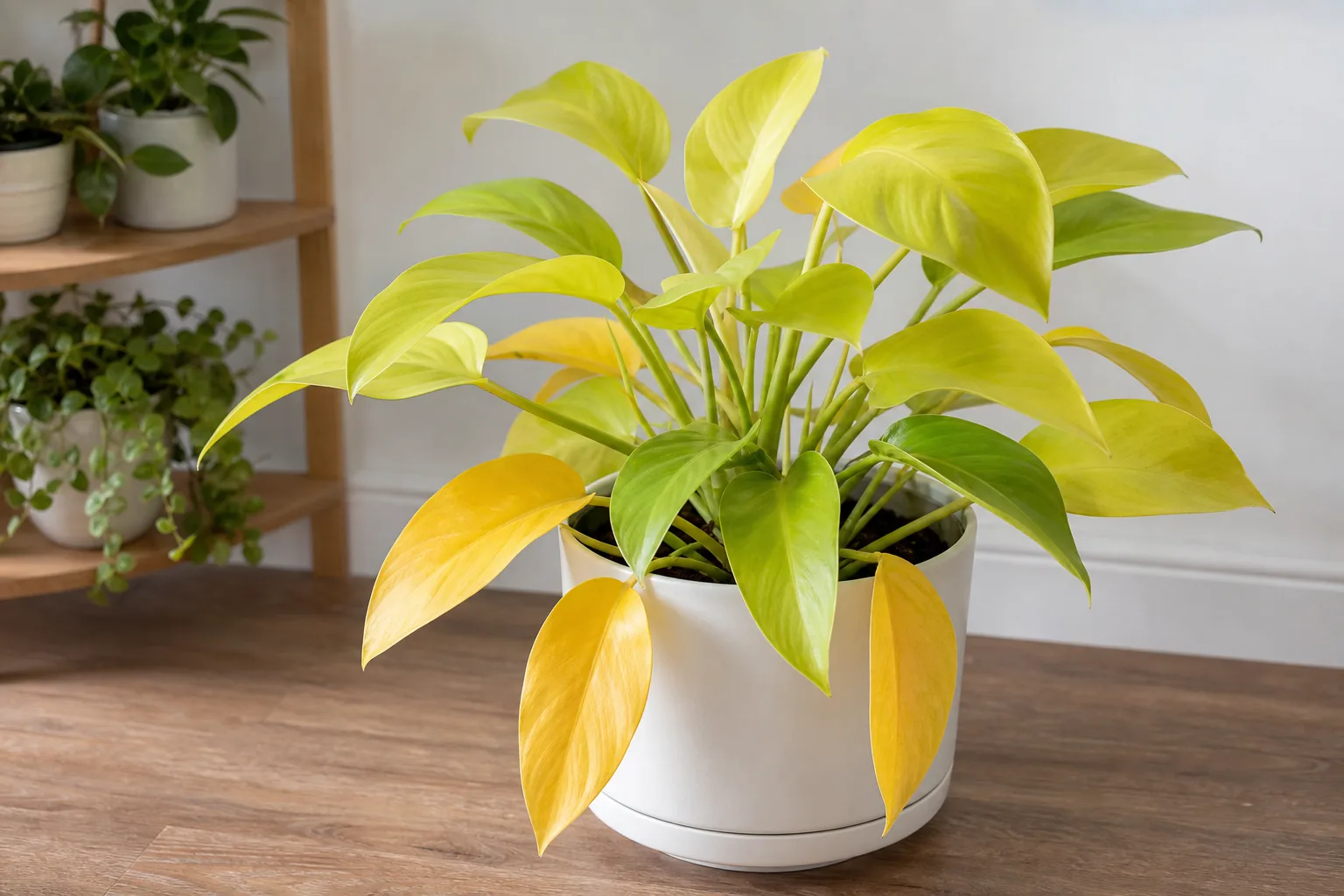 Yellow Leaves on Philodendron Lemon Lime - visible symptom on the plant