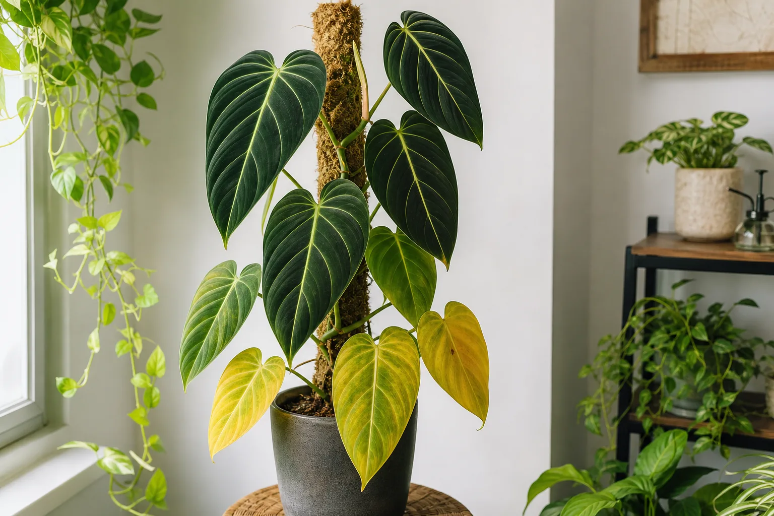 Yellow Leaves on Philodendron Melanochrysum - visible symptom on the plant