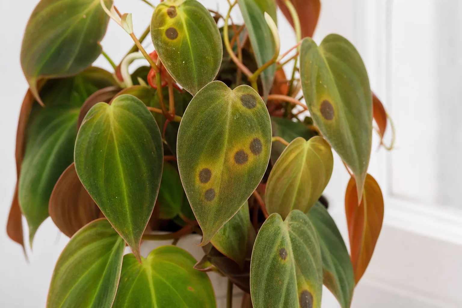 Leaf Spot Disease on Philodendron Micans - visible symptom on the plant