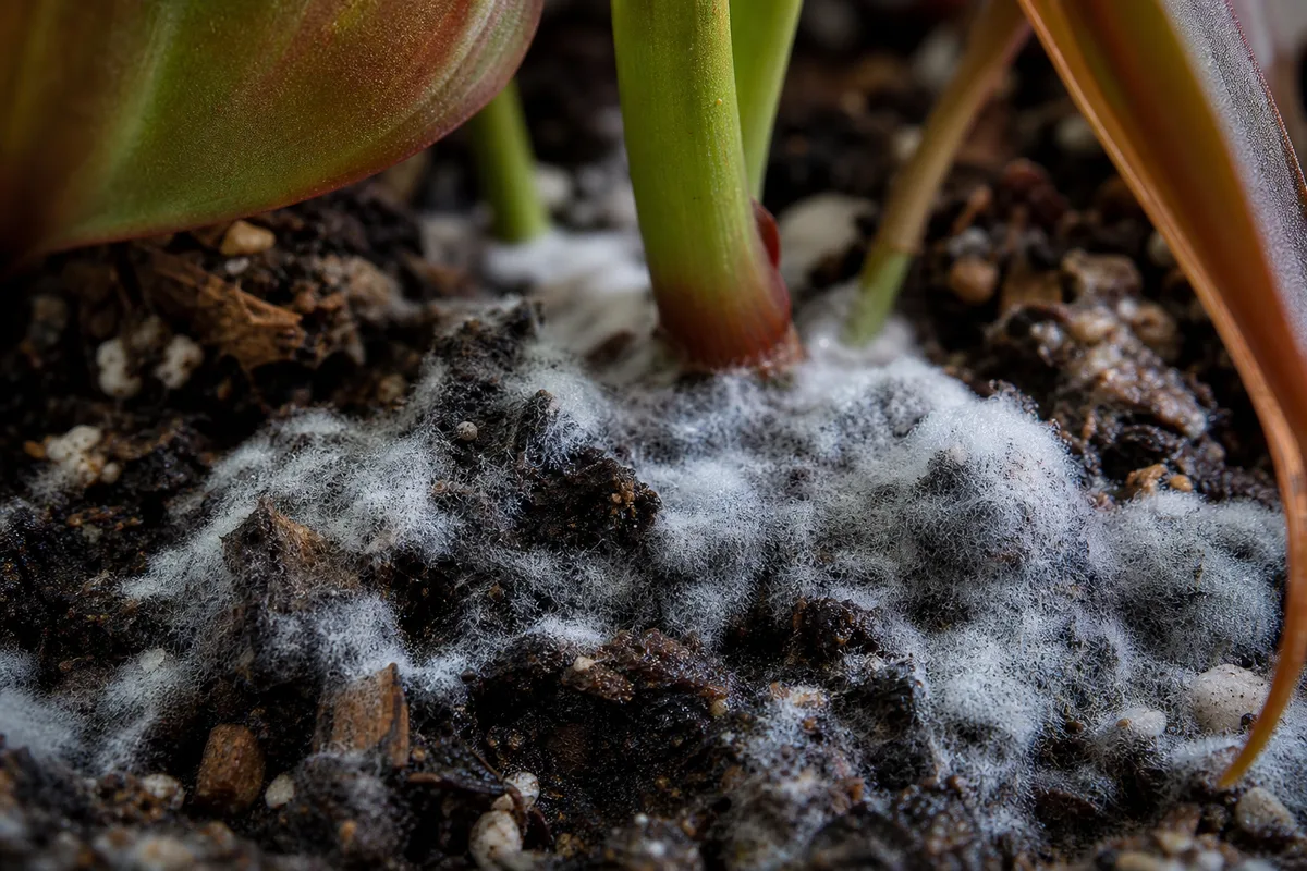 Close-up of Mold on Soil on Philodendron Micans - diagnostic detail