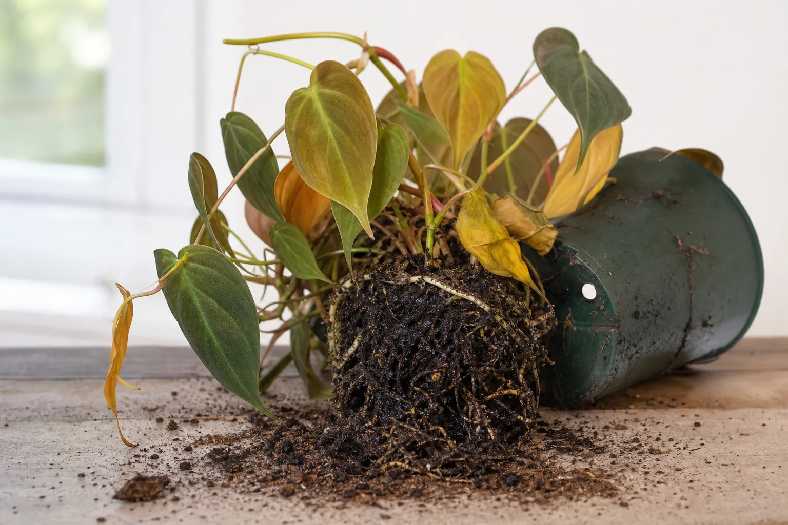 Root Rot on Philodendron Micans - visible symptom on the plant
