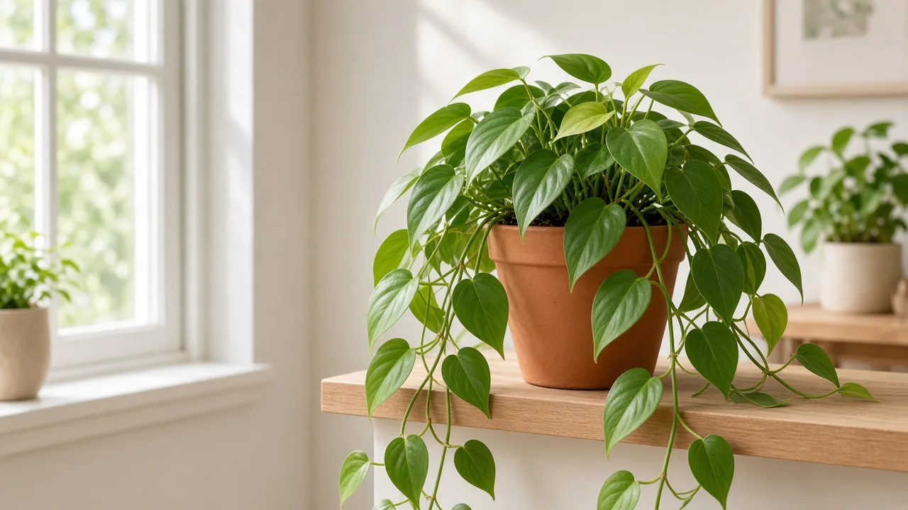 No Flowers on Heartleaf Philodendron - healthy flowerless trailing vine with glossy heart-shaped leaves
