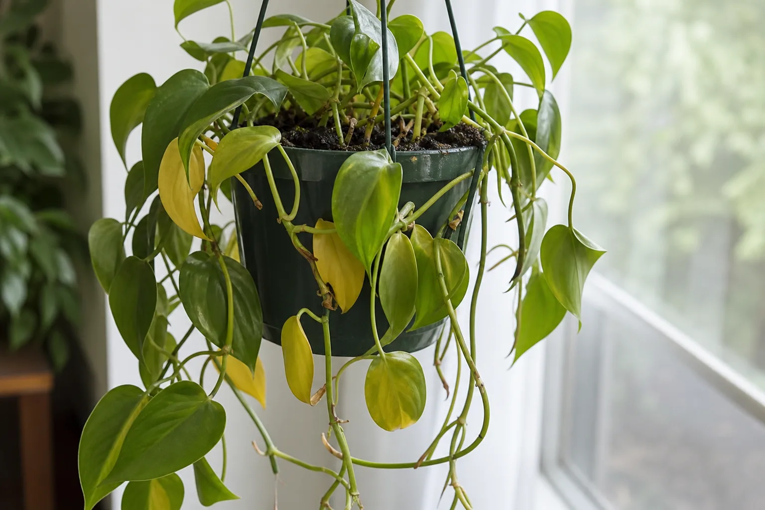Overwatering on Heartleaf Philodendron - visible symptom on the plant