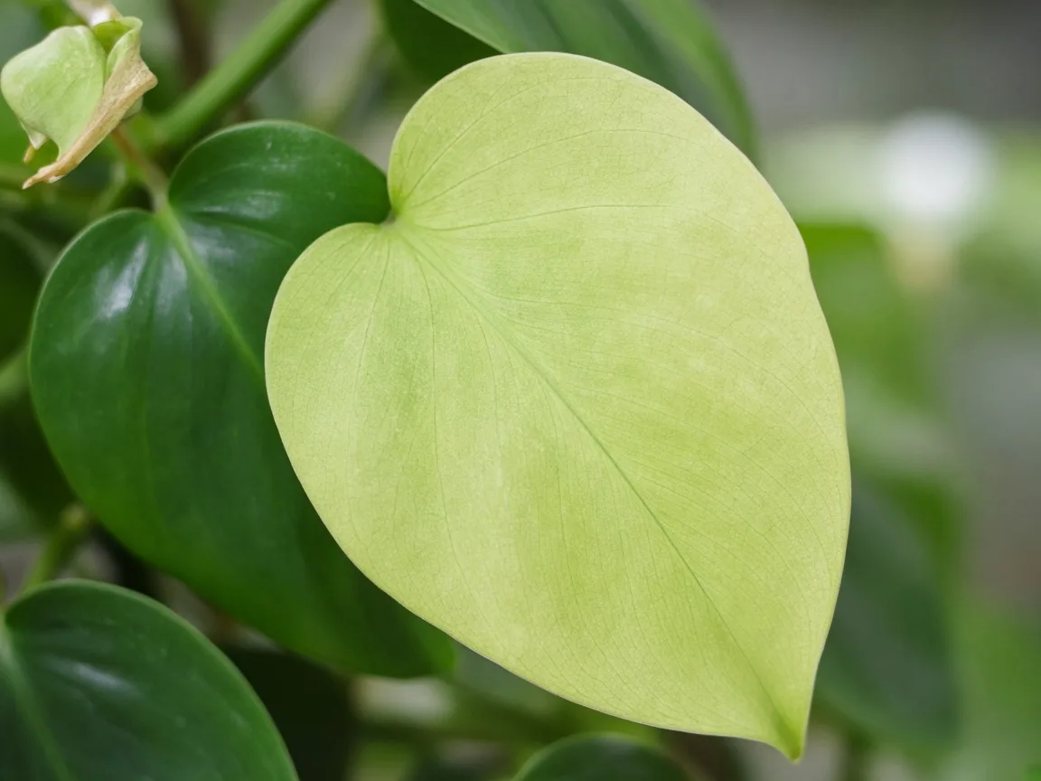 Close-up of Pale Leaves on Heartleaf Philodendron - diagnostic detail