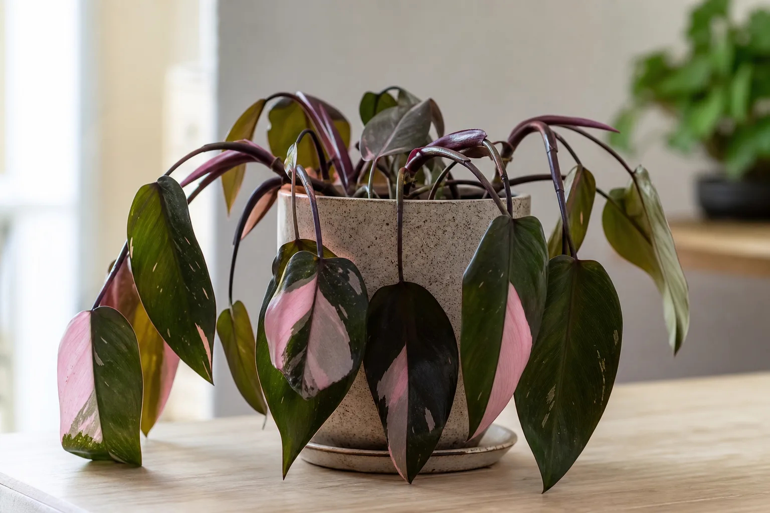 Drooping Leaves on Philodendron Pink Princess - visible symptom on the plant