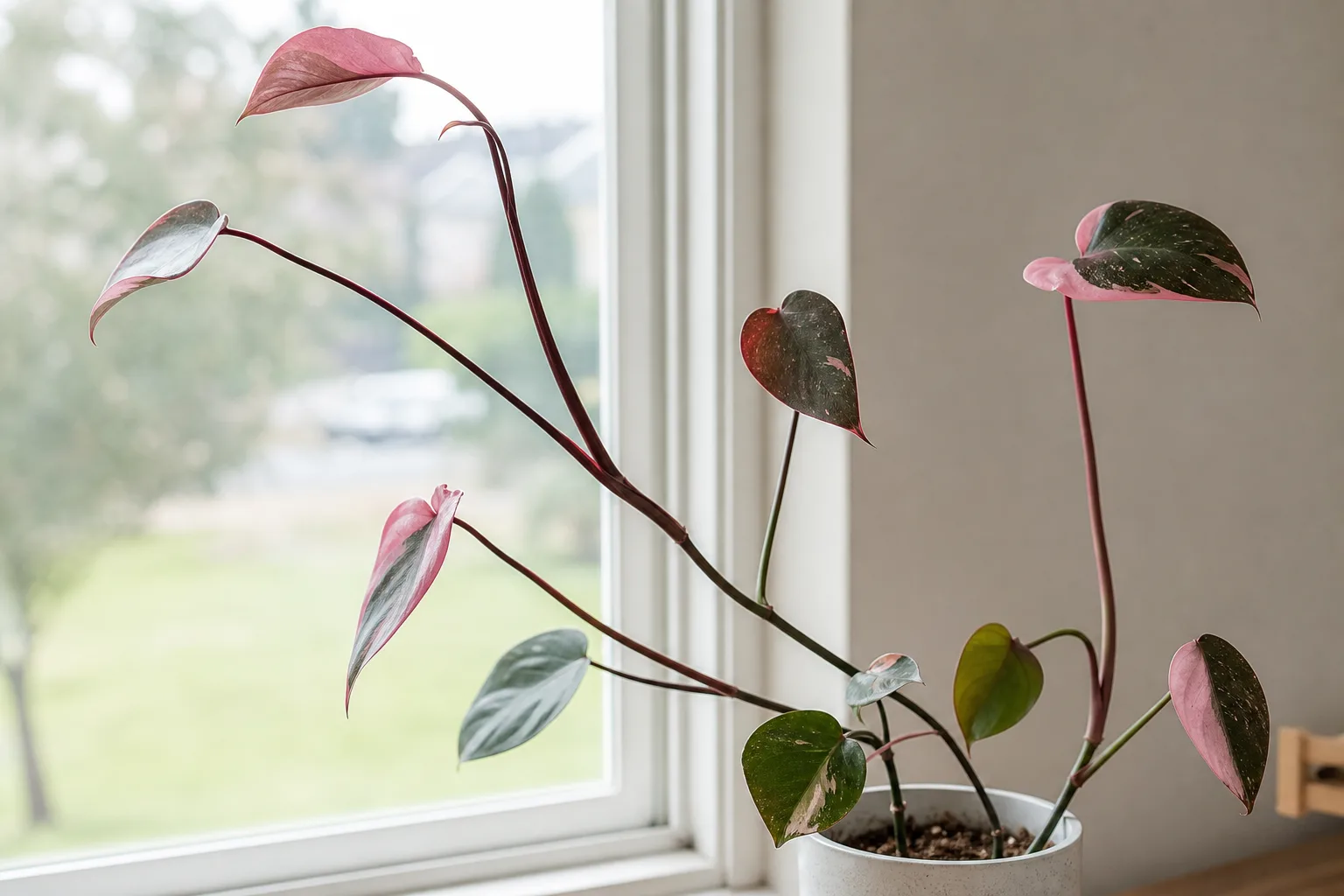 Leggy Growth on Philodendron Pink Princess - visible symptom on the plant